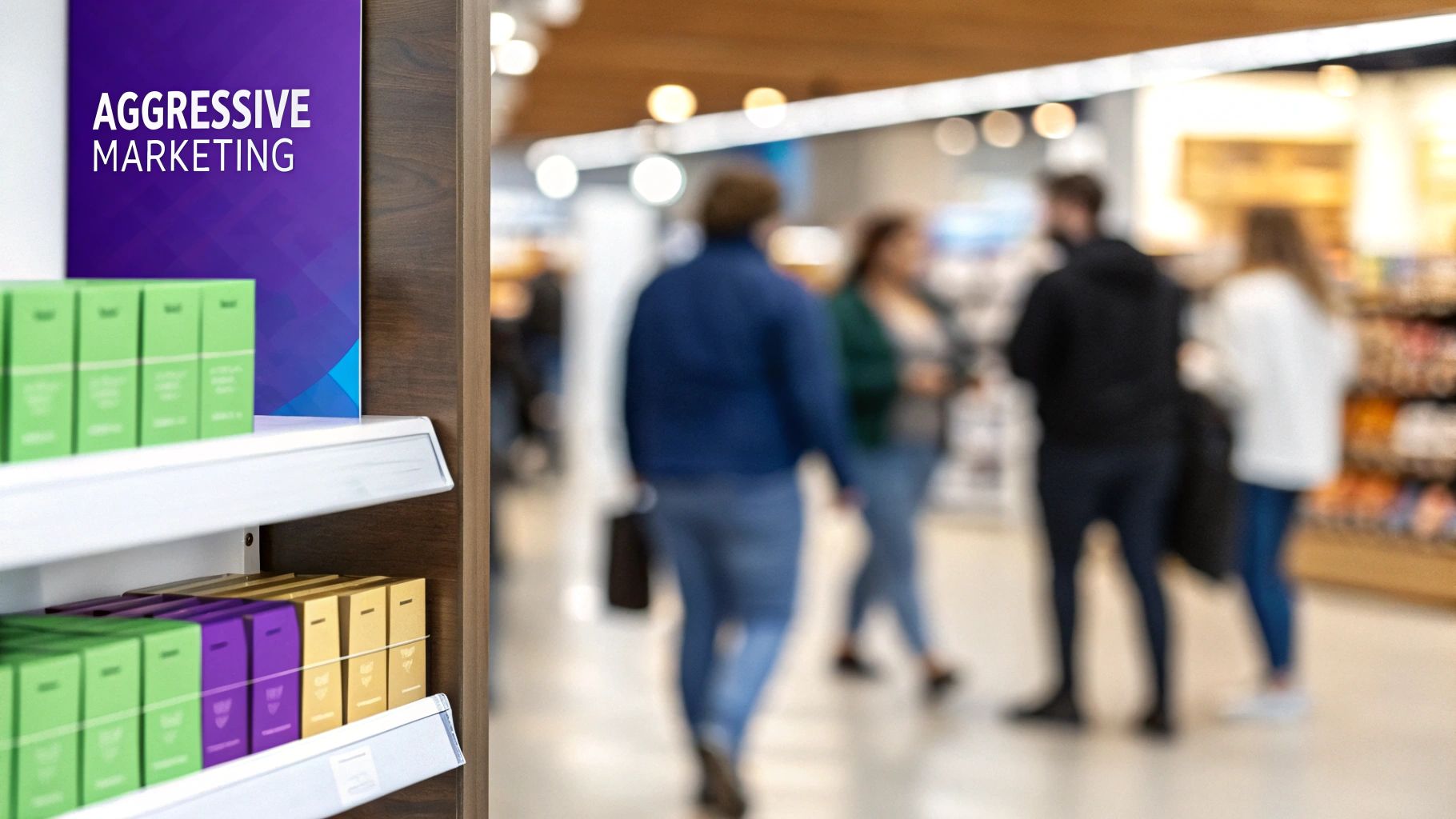 An artistic photo showing modern, sleek packaging for smokeless tobacco products displayed in a store.