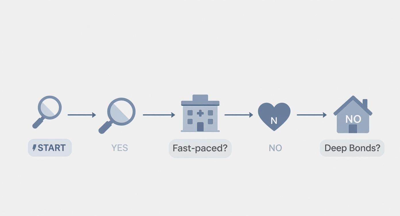 Infographic about how to choose the right facility type and workplace as cna