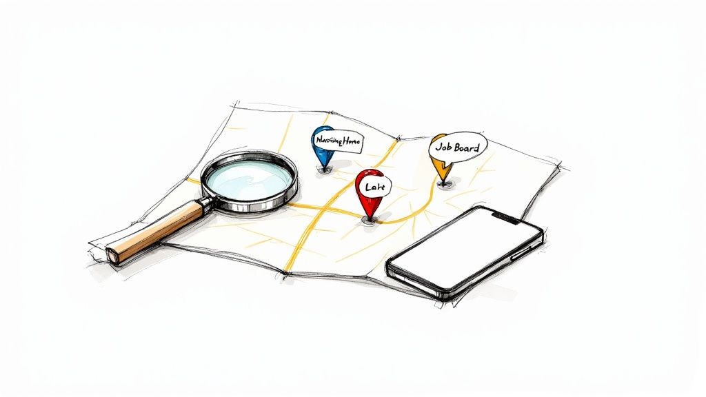 A smiling nurse assisting an elderly patient in a well-lit room.