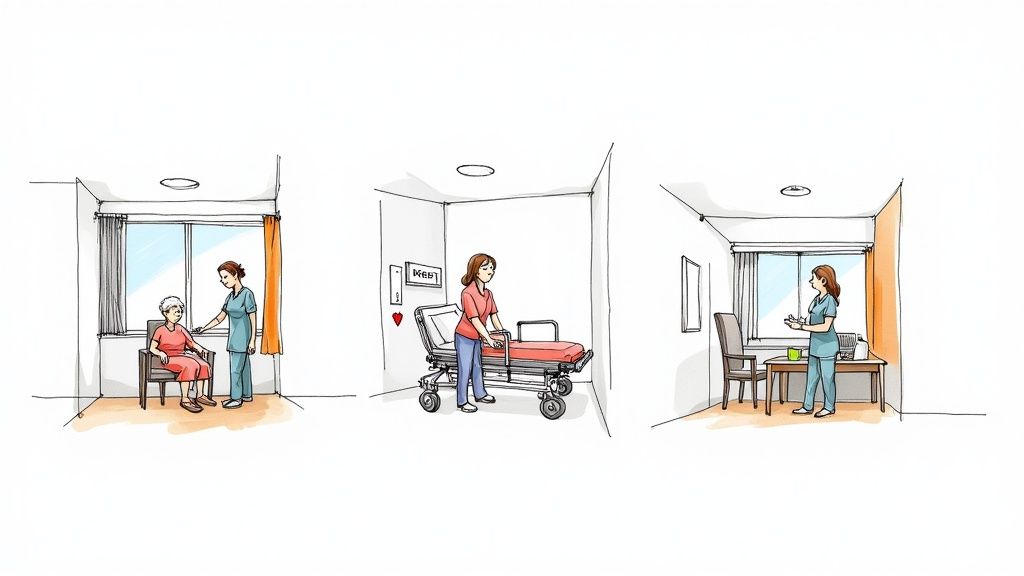 CNA reviewing a chart, symbolizing career planning and goals