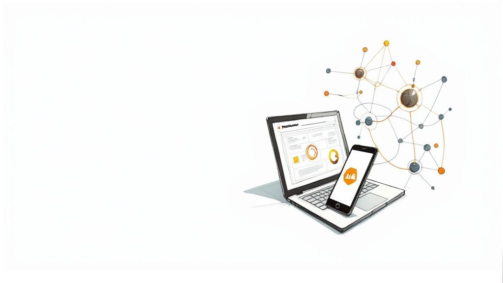 A healthcare professional uses a tablet to review patient data, with modern medical equipment in the background, illustrating the integration of tech in healthcare.