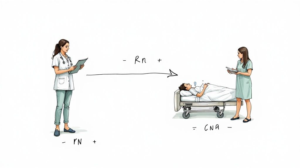 A nurse checking a patient's medical chart on a tablet.