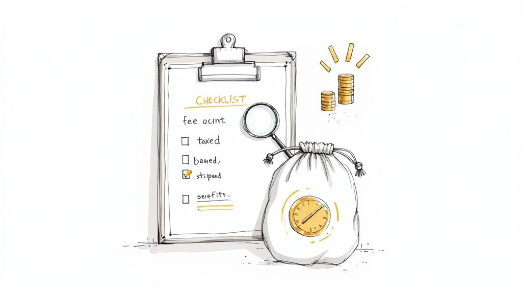 A CNA carefully reviewing a contract on a clipboard.