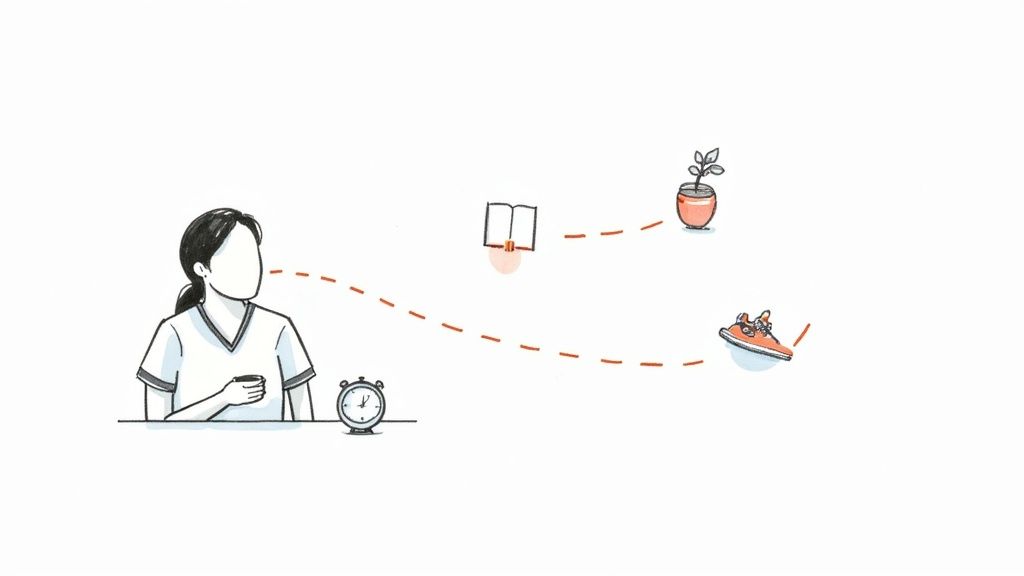 A CNA taking a moment to breathe and meditate during a break