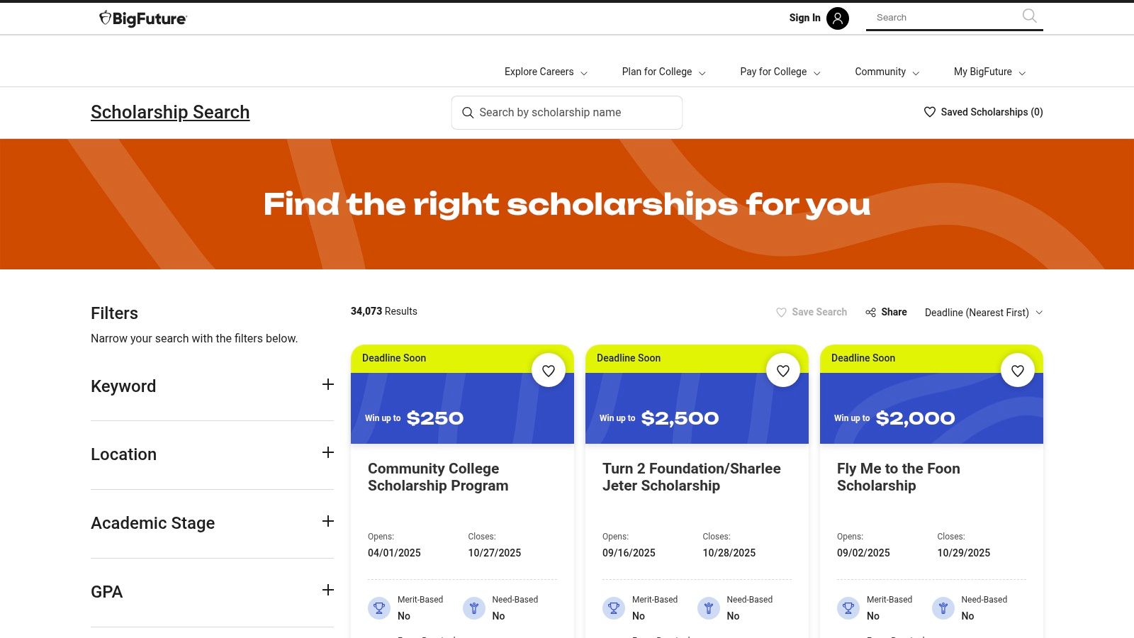 College Board BigFuture Scholarship Search