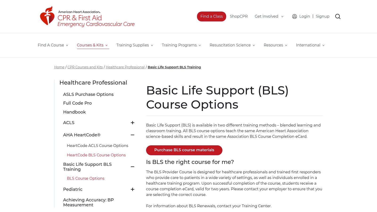 American Heart Association (AHA) – HeartCode BLS / Basic Life Support (BLS)