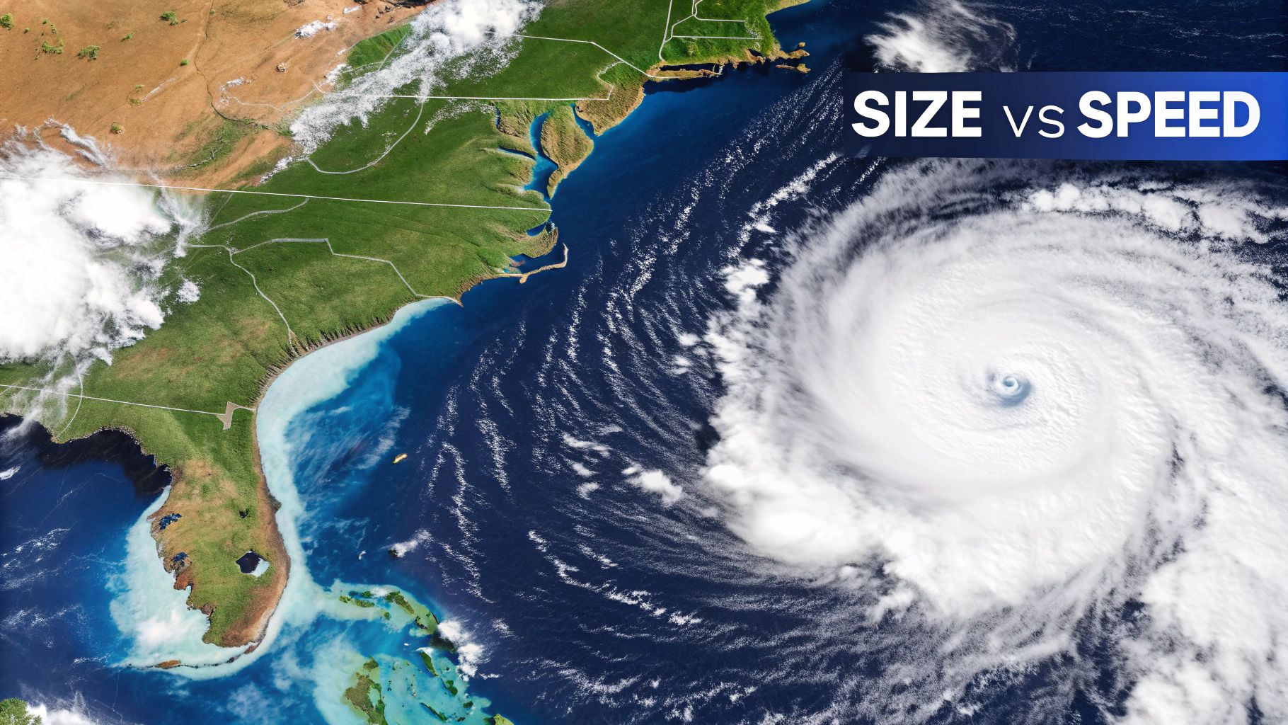 Satellite image showing the different sizes of two hurricanes side-by-side for comparison.