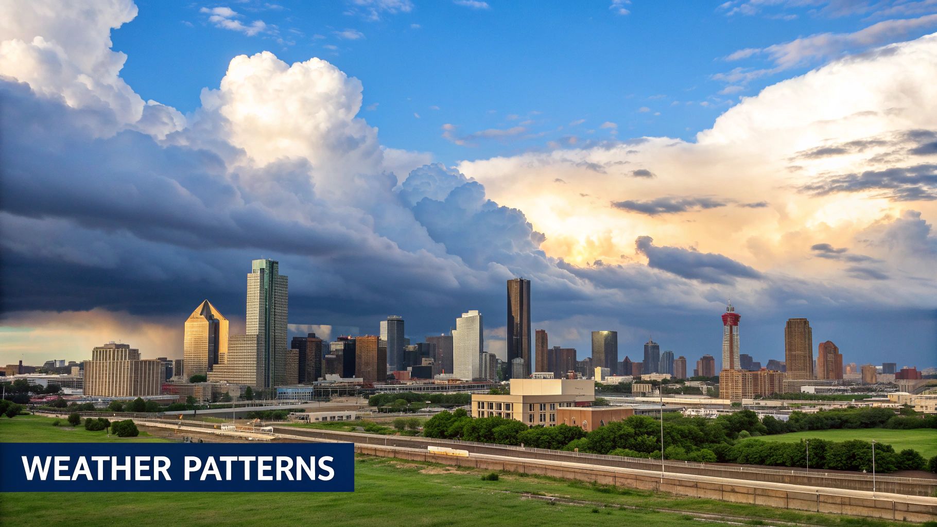 An aerial view of swirling clouds over the earth, representing a large-scale weather pattern.