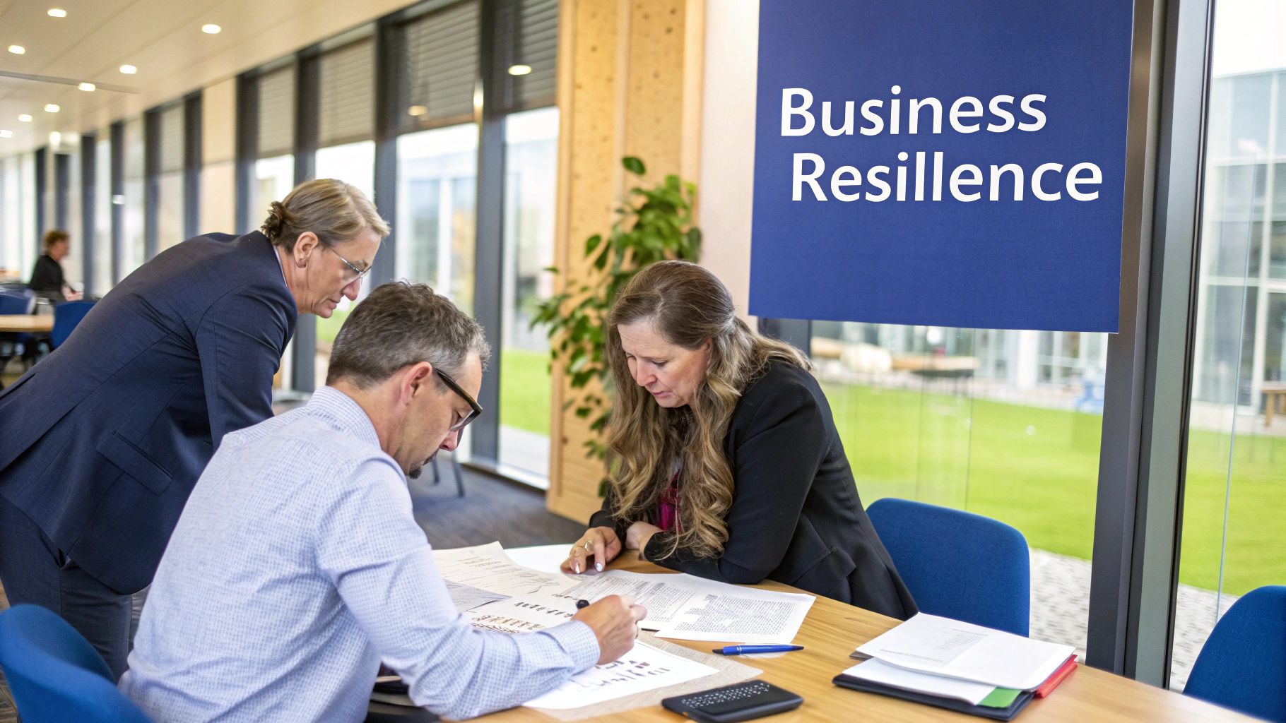 A flowchart illustrating the key stages of a Business Continuity and Disaster Recovery Plan, including risk assessment, business impact analysis, plan development, and testing.