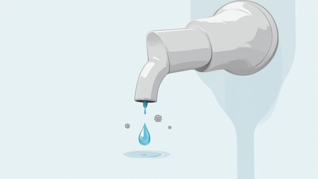 A person's hand pressing the lever of a refrigerator water dispenser to fill a glass with clean water.