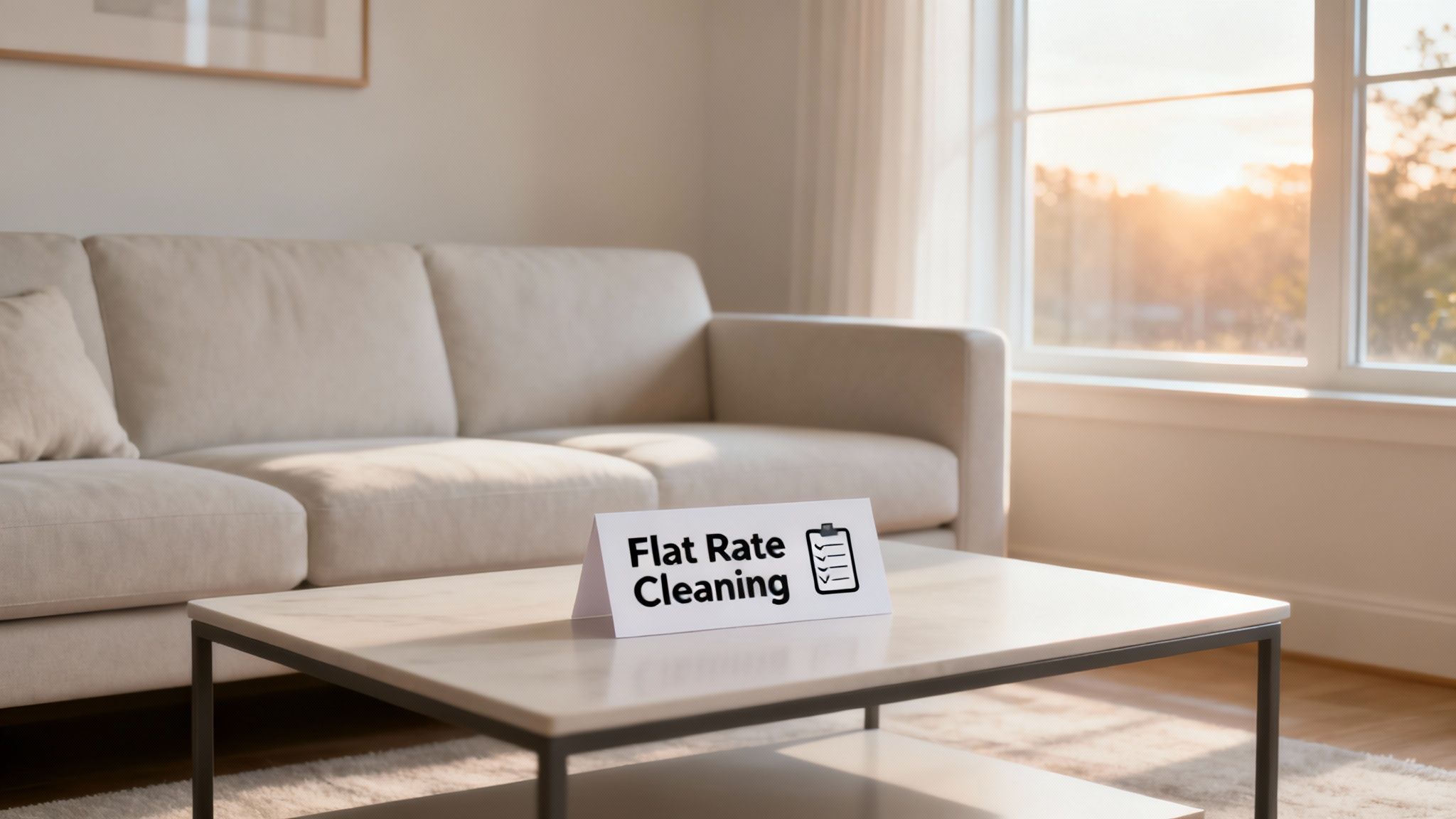 Professional cleaner wiping a kitchen counter in a bright, modern home.
