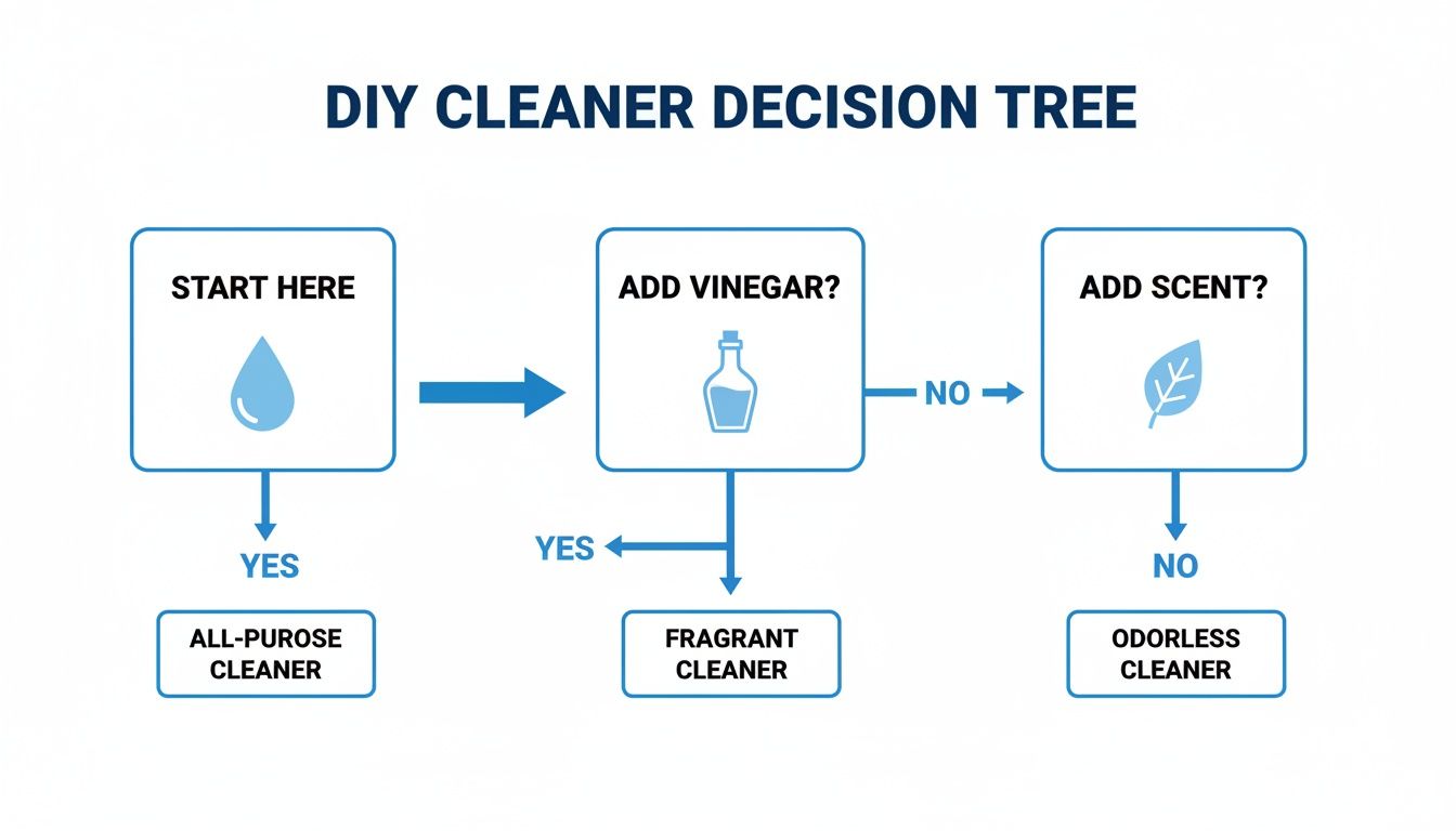 A DIY cleaner decision tree showing steps to make all-purpose, fragrant, or odorless cleaners.