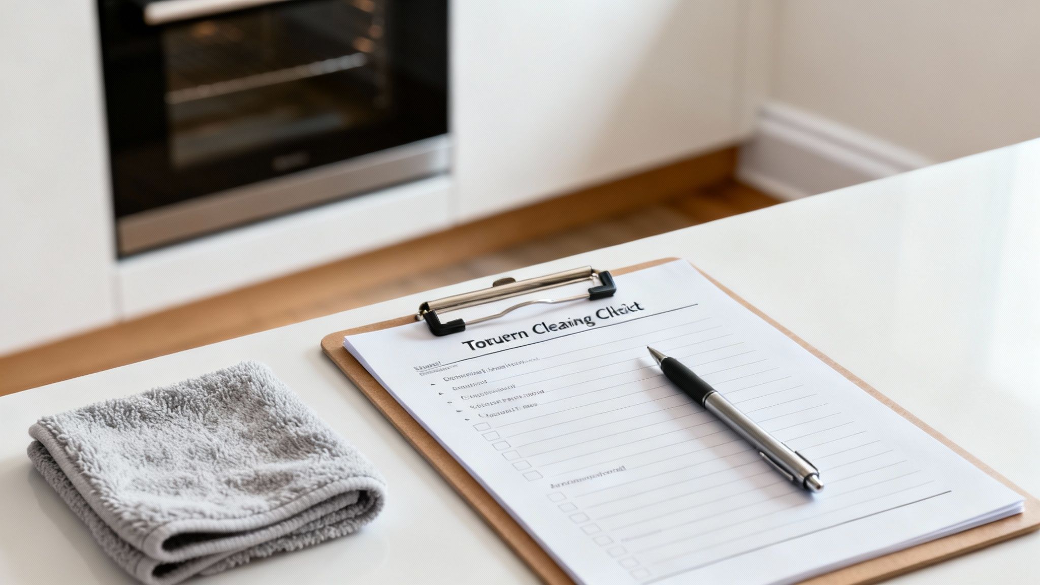 A person checking off items on a cleaning checklist.
