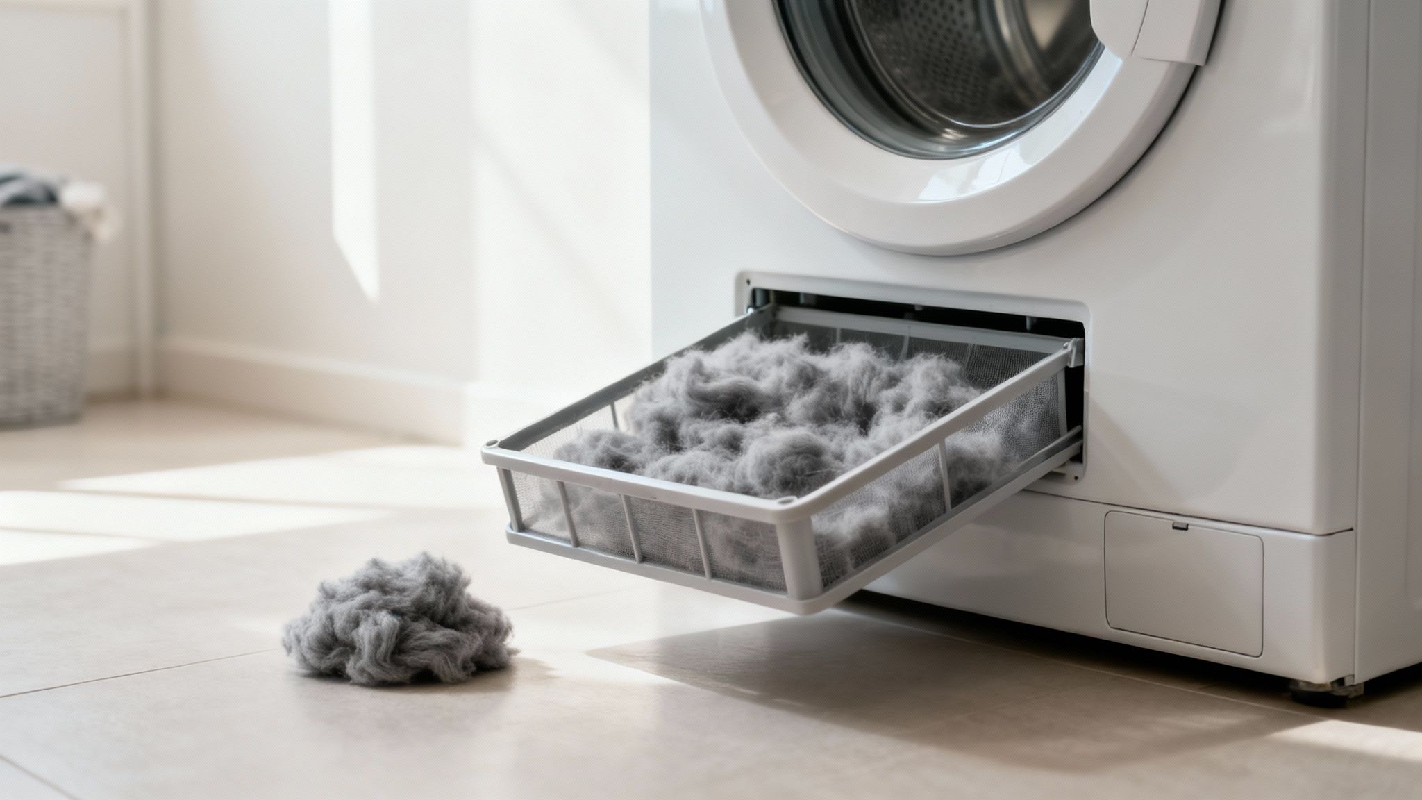 A person cleaning the inside of a dryer with a cloth.