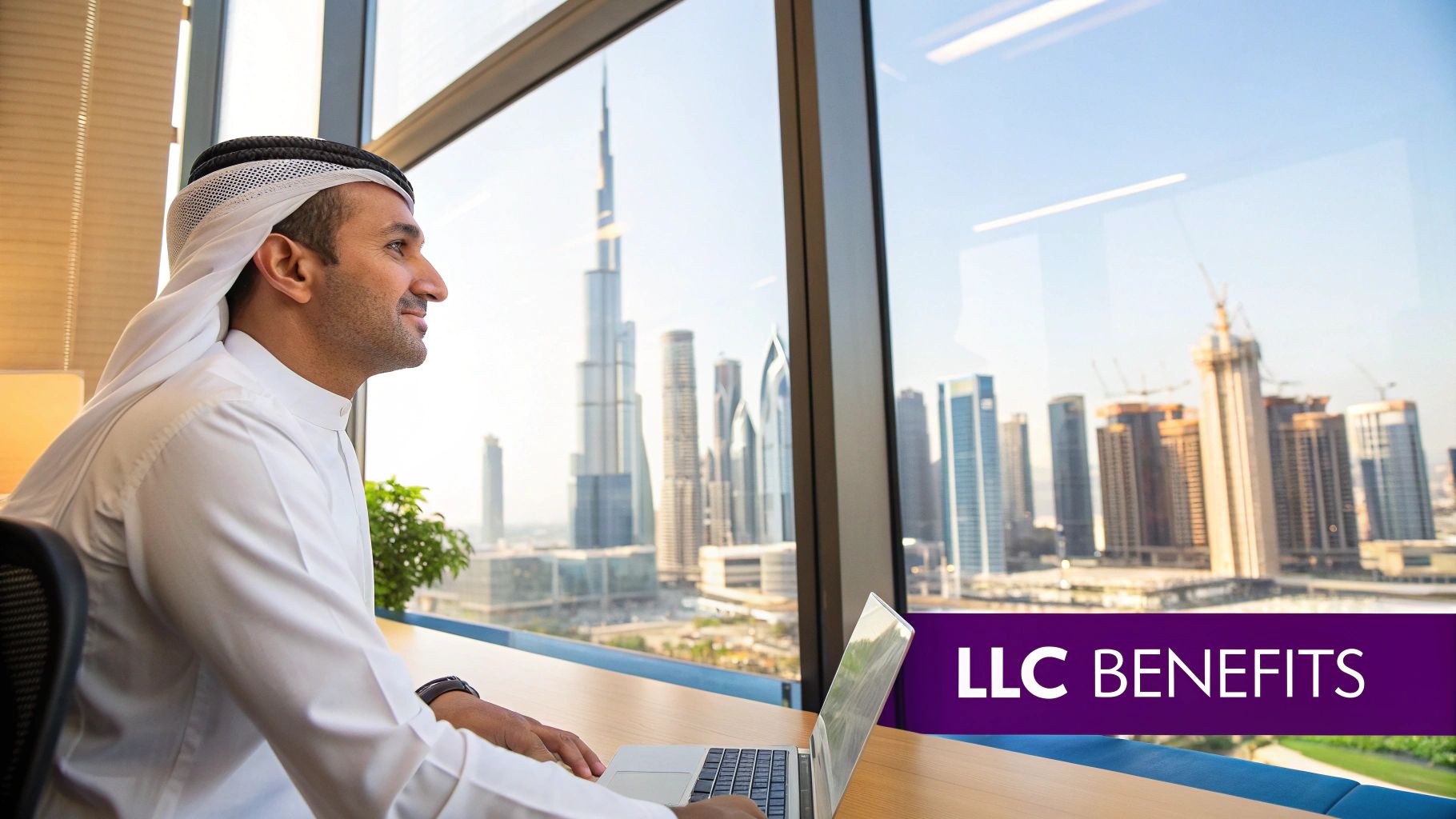 Aerial view of Dubai skyline with modern skyscrapers