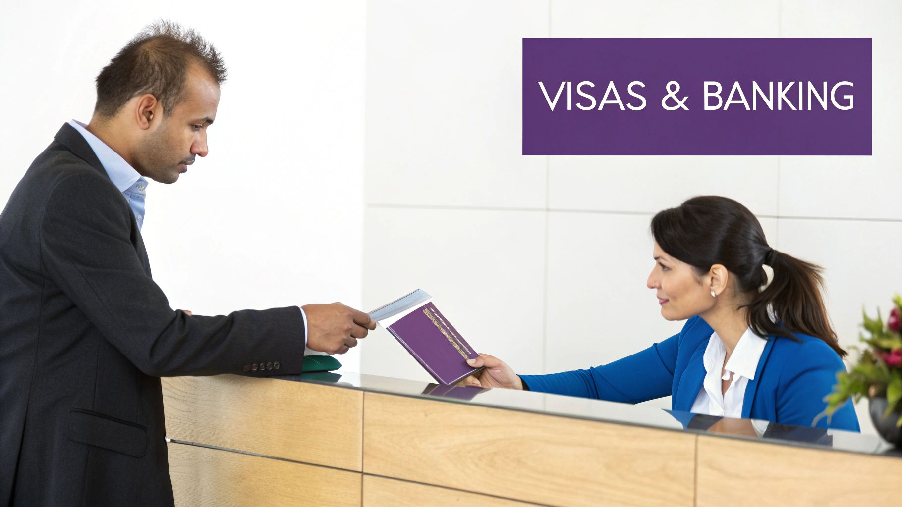 A professional businessperson shaking hands with a bank representative in a modern Dubai office, symbolizing the successful opening of a corporate bank account.
