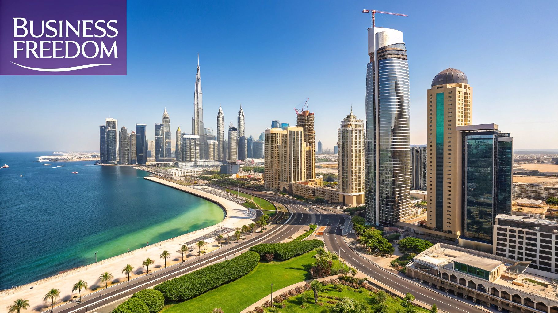 An entrepreneur reviewing documents for a Dubai free zone license in a modern office.