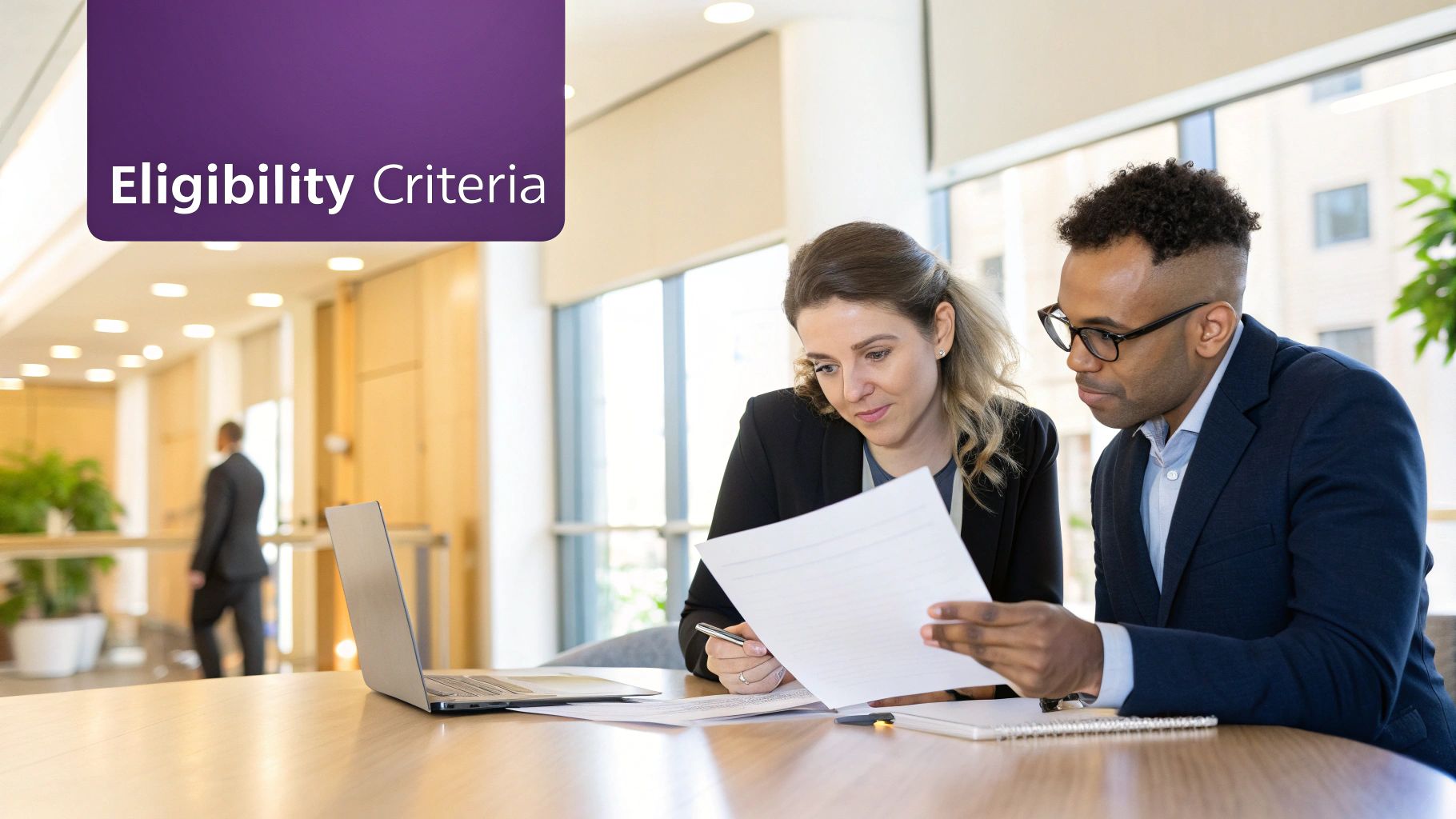 An entrepreneur reviewing documents for a business visa for Dubai.