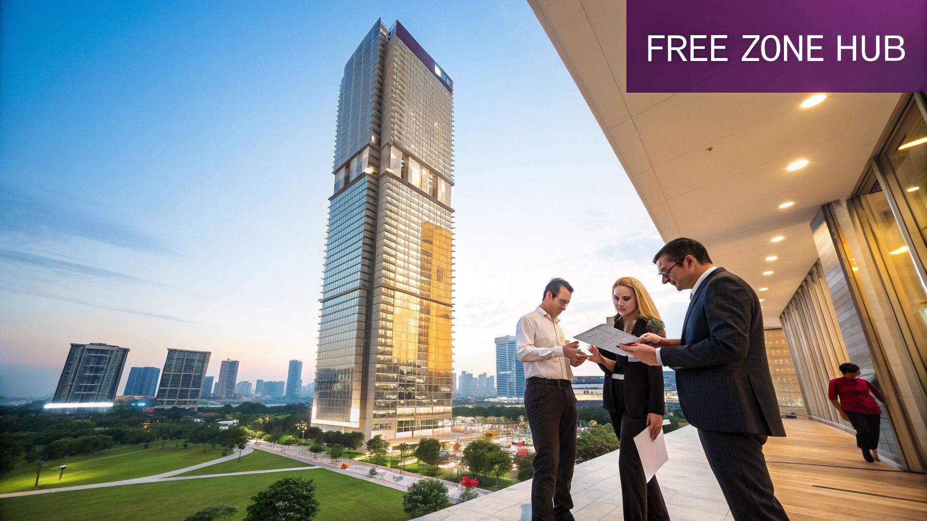 Modern architectural view of a Dubai Free Zone building