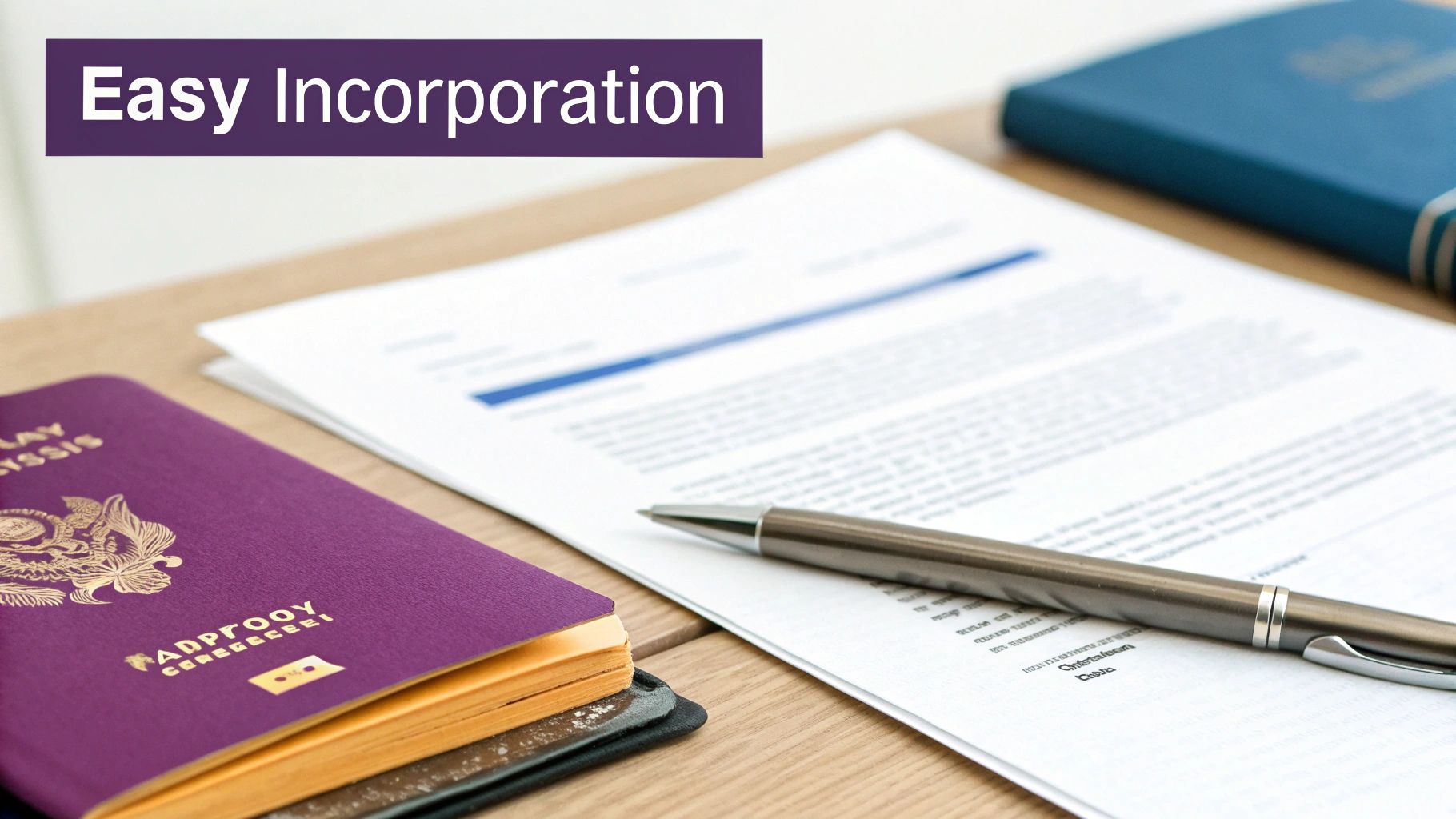 A person signing official company formation documents on a desk