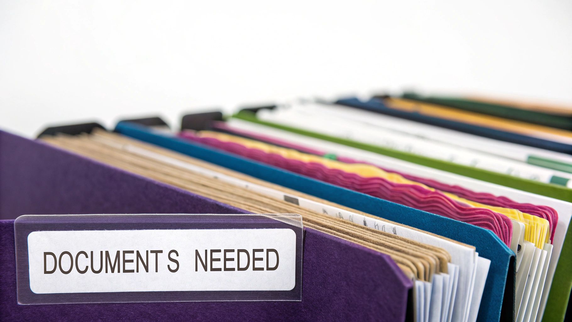 A close-up of a person organising important business documents like licenses and contracts on a desk.