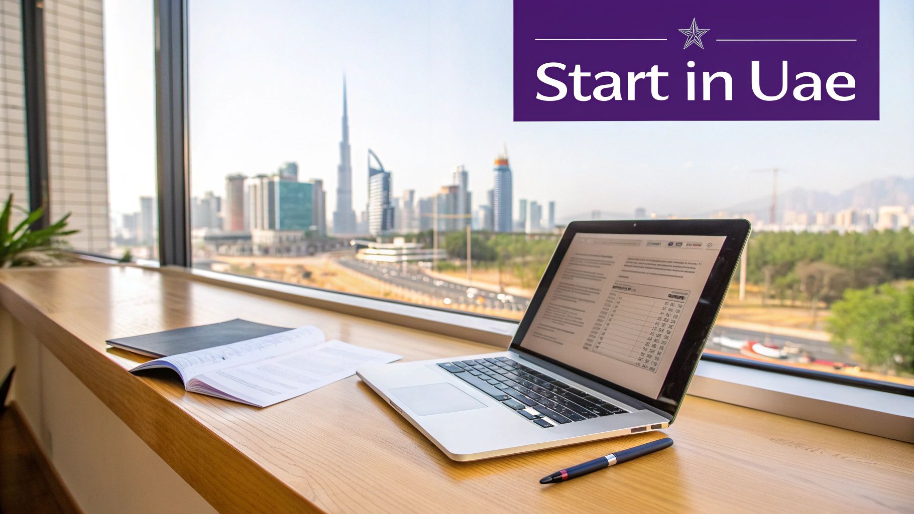 A modern cityscape of Dubai with skyscrapers and a clear sky, representing business opportunities in the UAE.