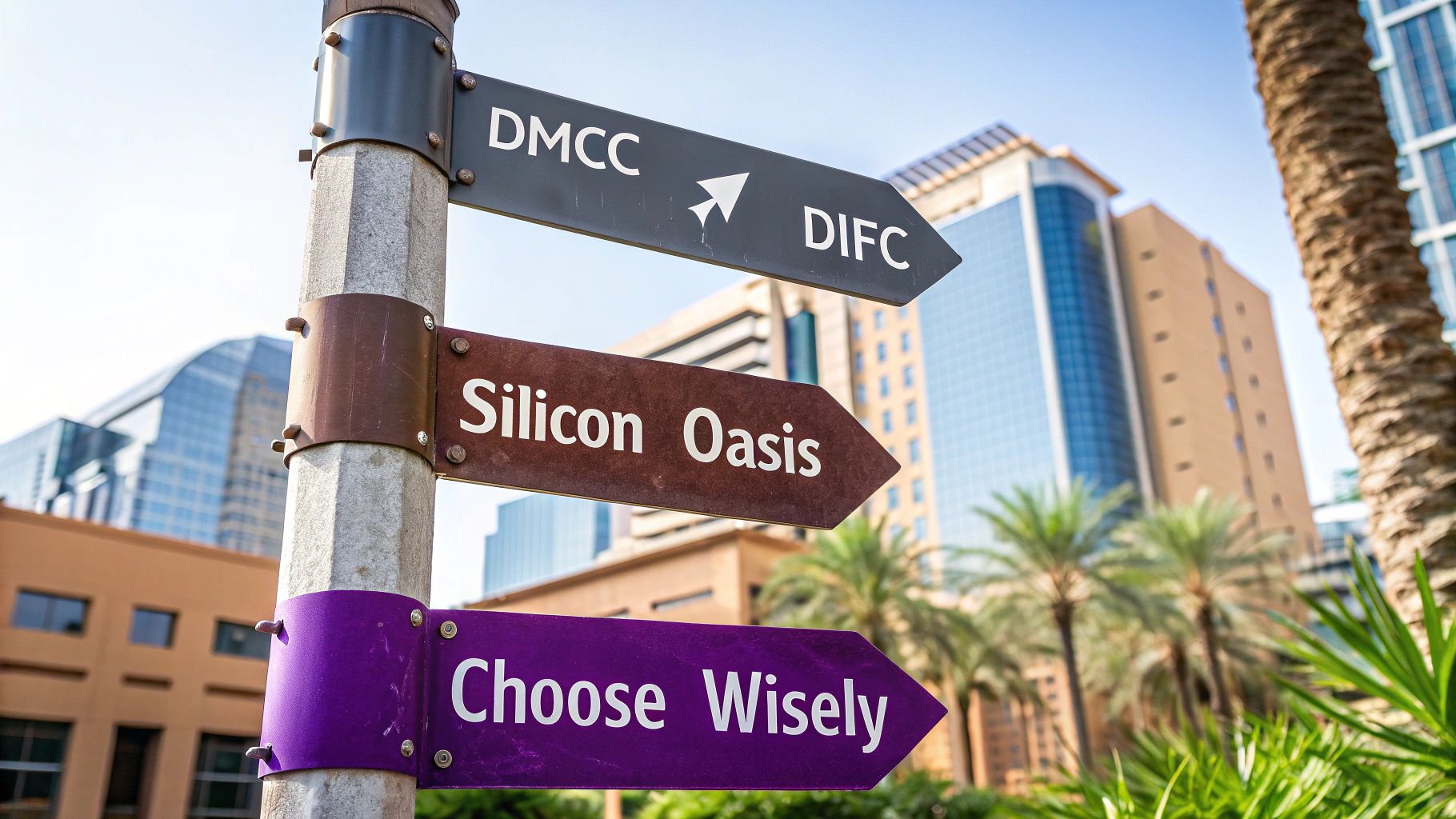 A panoramic view of Dubai's skyline, highlighting its major business districts and free zones.