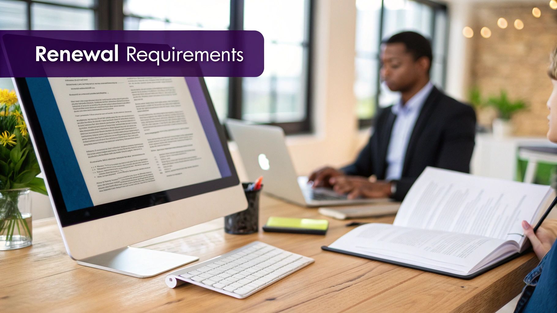 A group of business professionals in a modern Dubai office, looking at documents with a sense of urgency.