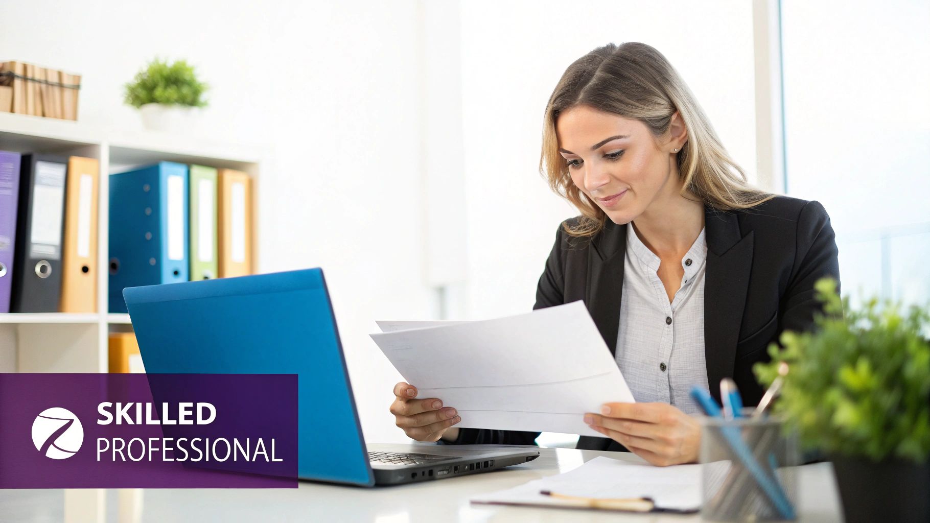 A skilled professional in a modern office, looking out at the Dubai skyline.