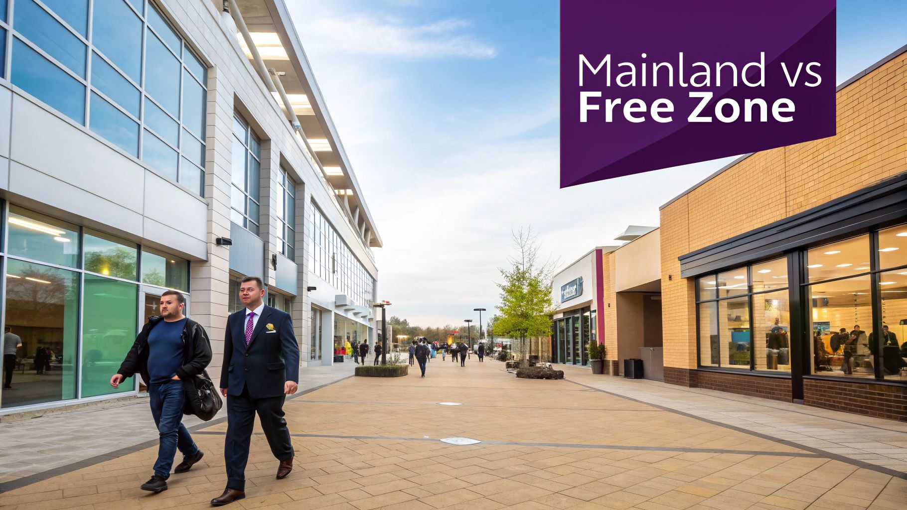 A modern cityscape view of Dubai's business district, symbolizing the choice between different business jurisdictions