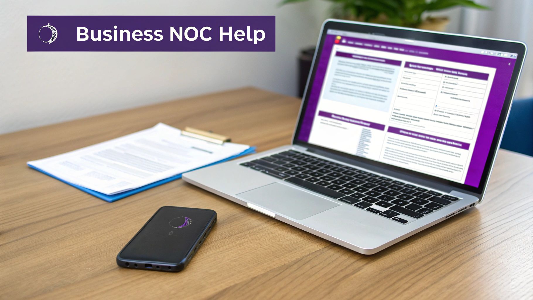 An entrepreneur reviewing business setup documents in a modern office.