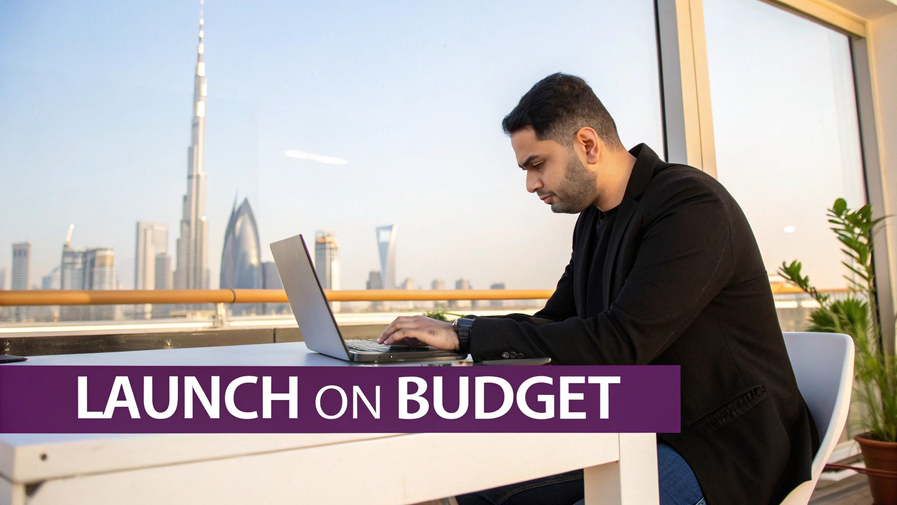 A modern Dubai cityscape with text overlay indicating business growth