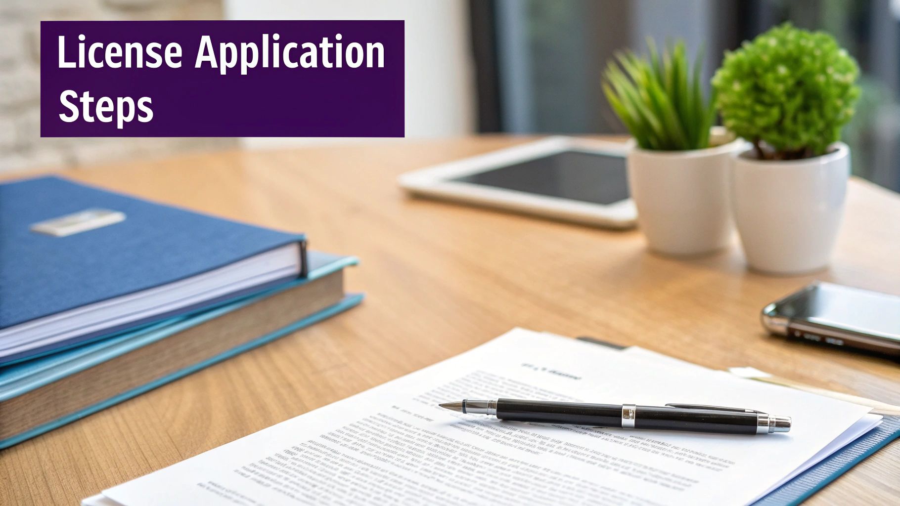 A flowchart showing the simplified steps of the Dubai trade license application process with clean icons.