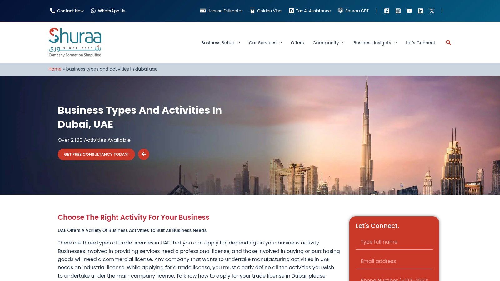 Shuraa Business Setup – Dubai mainland activity lists and licensing