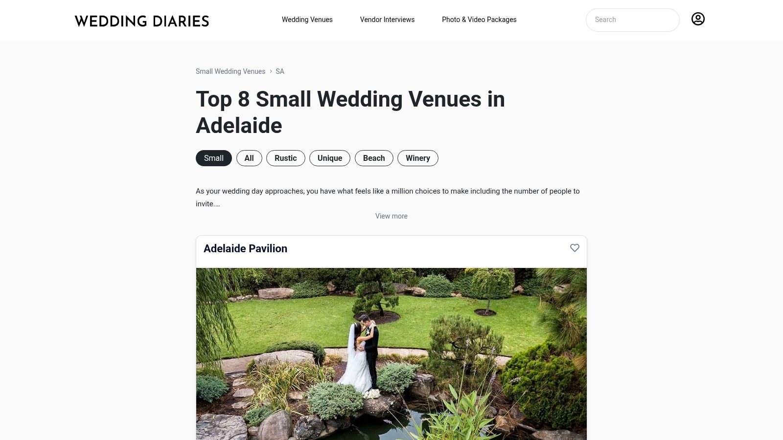 7 Unforgettable Small Wedding Venues Adelaide Couples Will Love in 2025 6 Wedding Diaries platform showing a curated list of intimate wedding venues