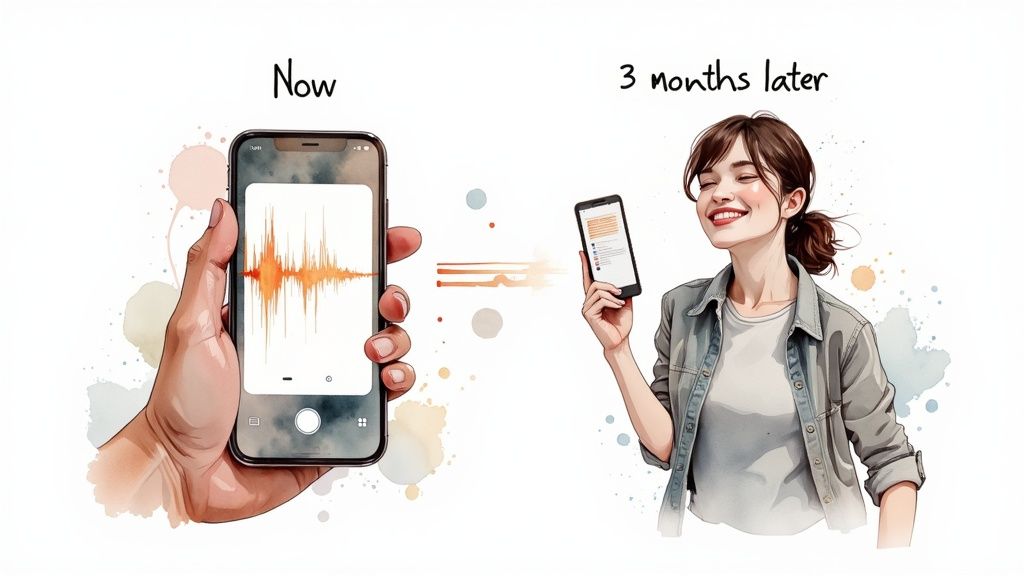 Eine Person markiert ihren Lernfortschritt auf einer Tafel.