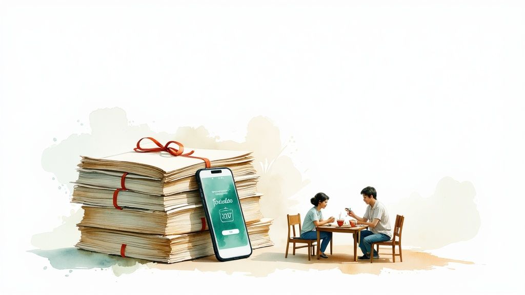 Eine Person hält ein Sprachzertifikat hoch, mit der malerischen Kulisse Irlands im Hintergrund.