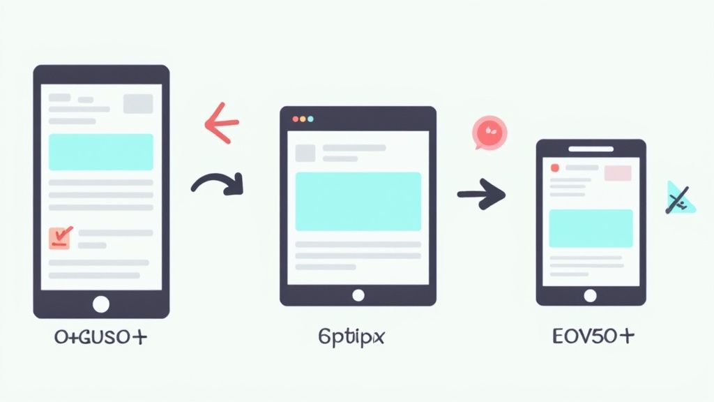 Responsive email design workflow showing optimization across mobile devices and screen sizes