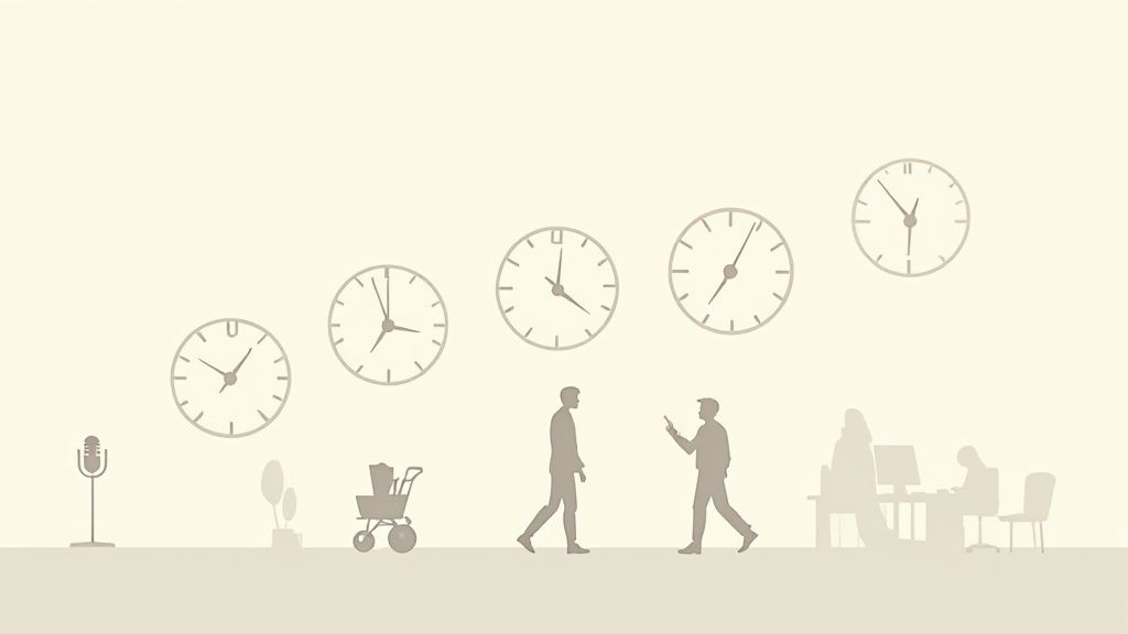 A person looking at a colourful calendar, planning the best time to send marketing emails.