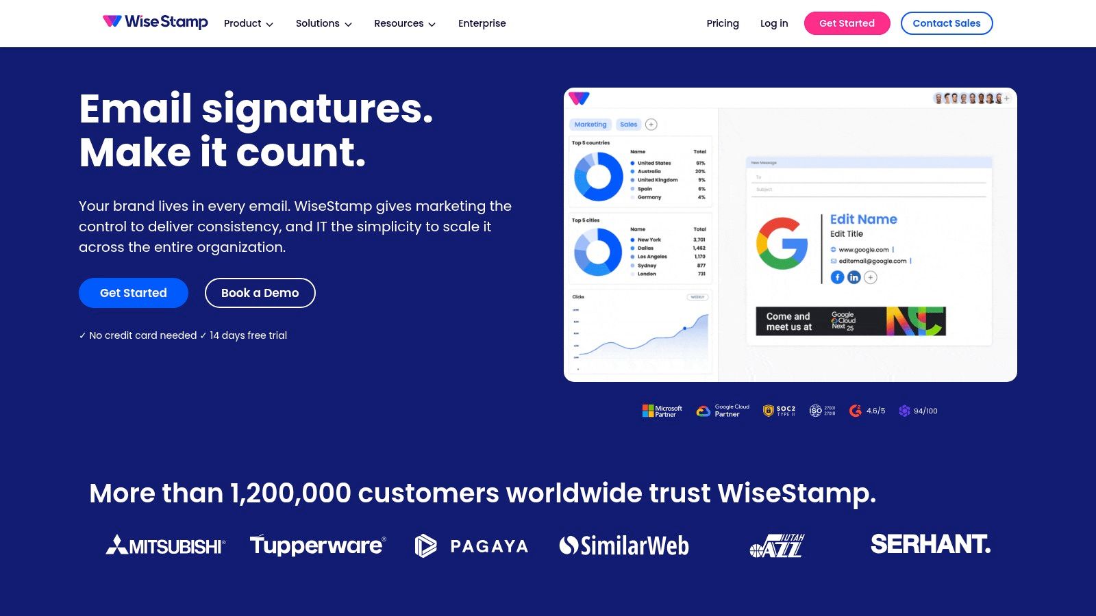 A user customising a festive email signature in the WiseStamp editor, showcasing the interface and holiday banner options.