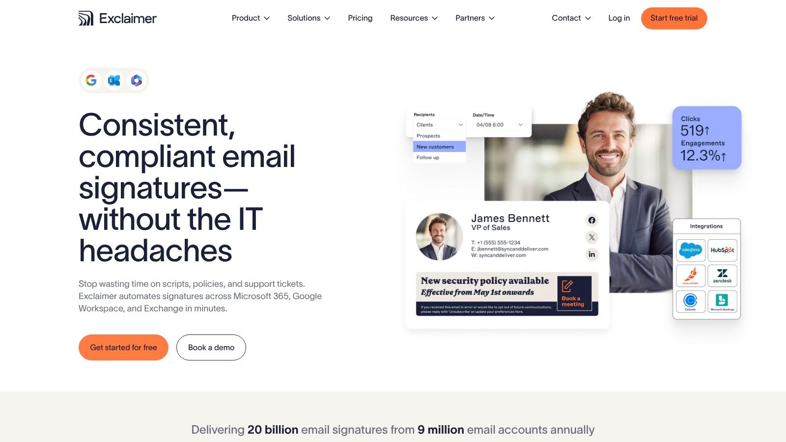 Exclaimer's user interface showing how to create and manage a Christmas-themed email signature campaign with scheduling options.