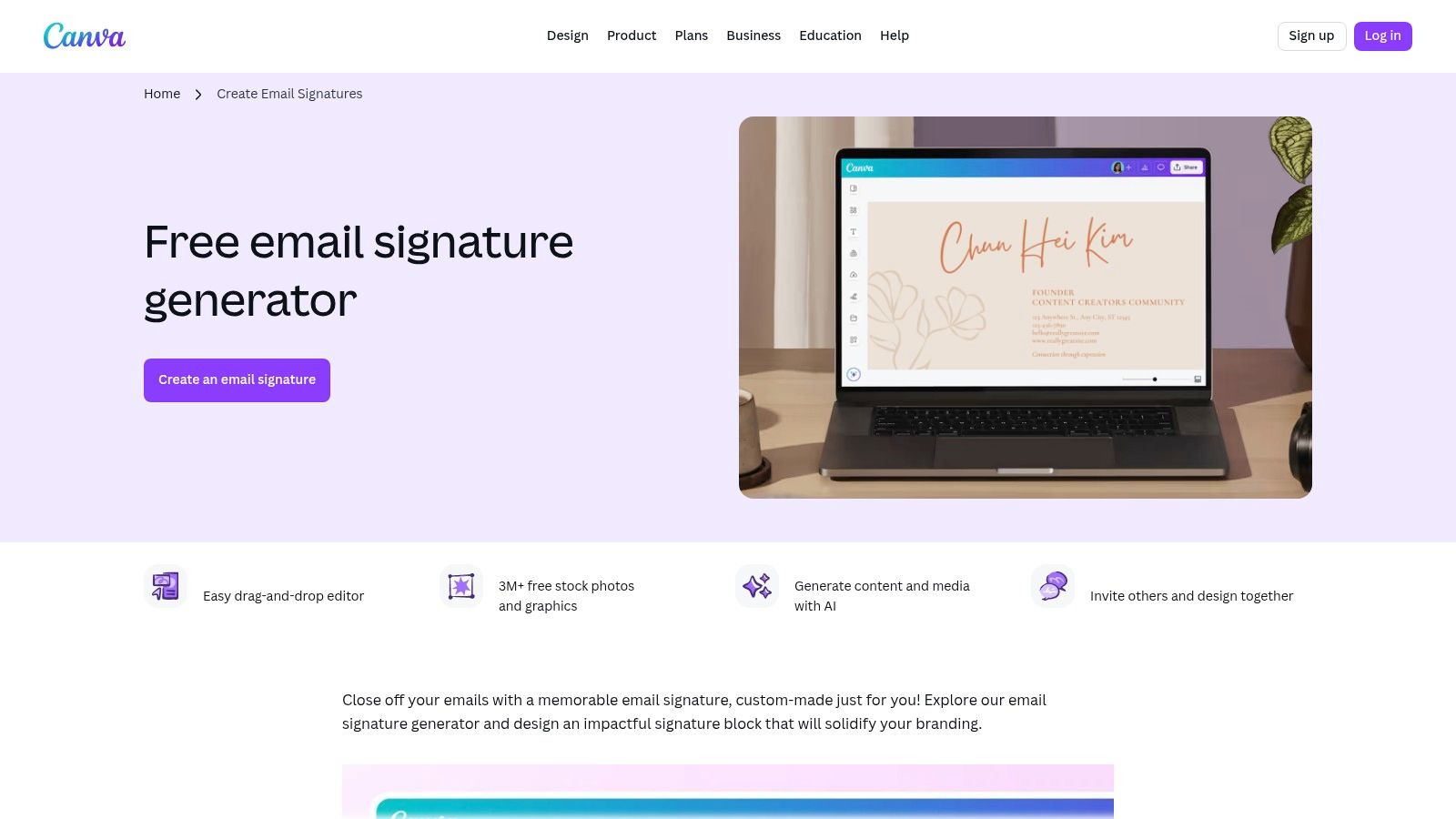 A user interface of Canva showing a user editing a Christmas-themed email signature with festive elements like a Christmas tree and a red colour scheme.