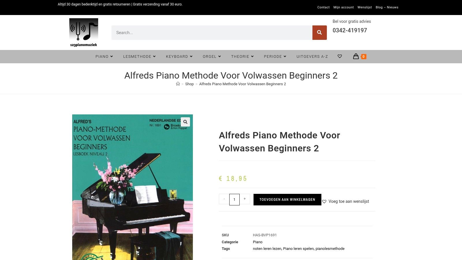 bladmuziek piano beginners 123Pianomuziek.nl