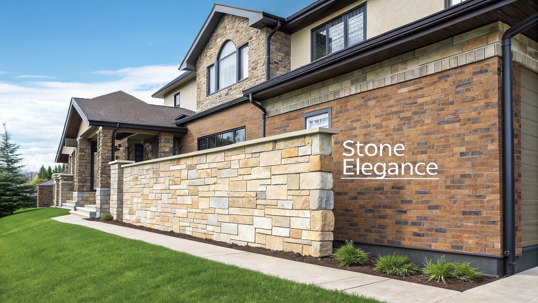 A classic home with a stone veneer finish