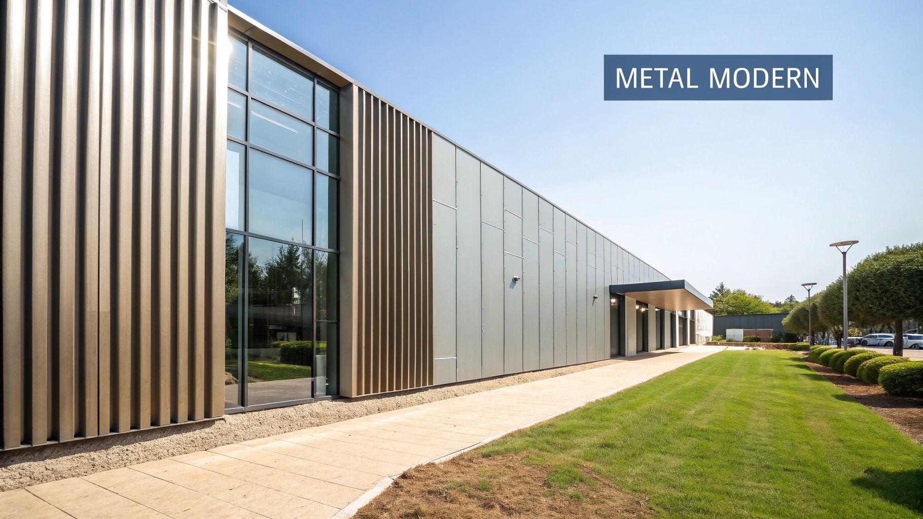 Modern building facade with sleek metal cladding panels