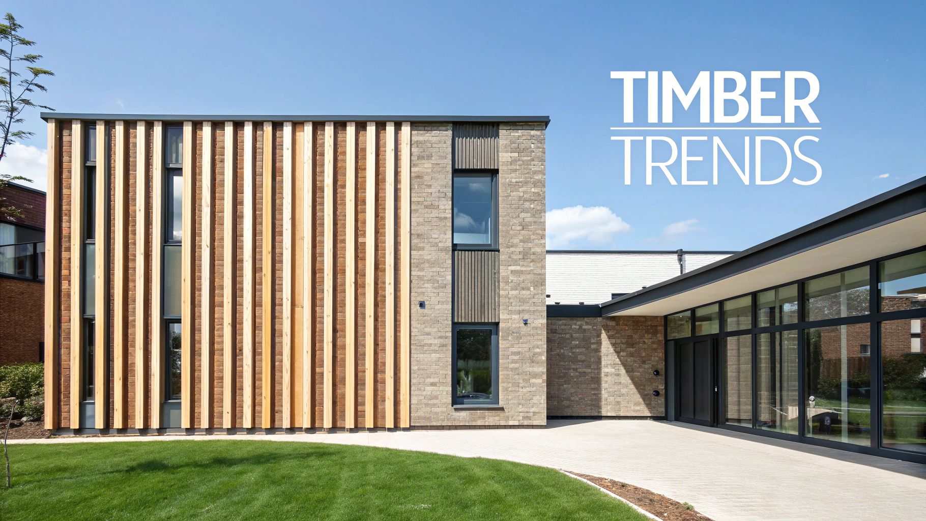 Modern building featuring vertical timber cladding