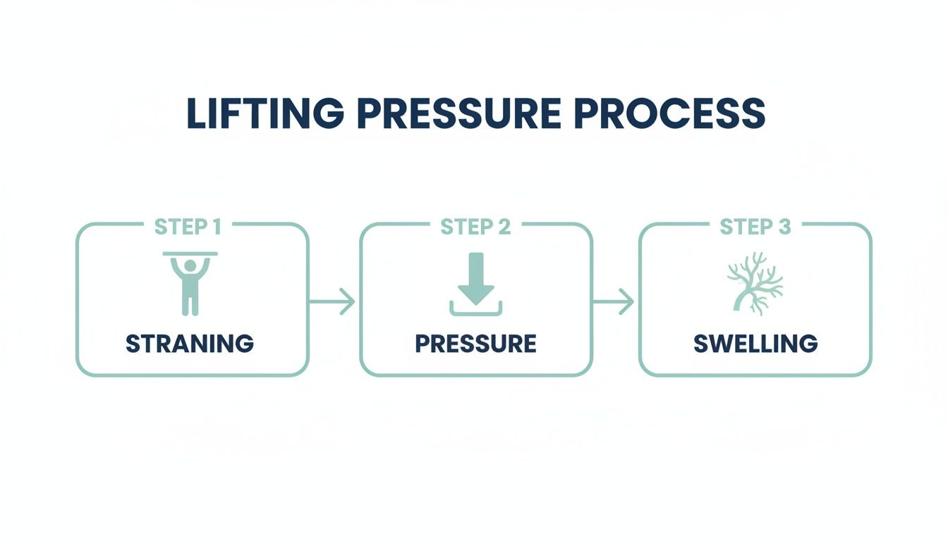 Flowchart illustrating the lifting pressure process with three steps: straining, pressure, and swelling.