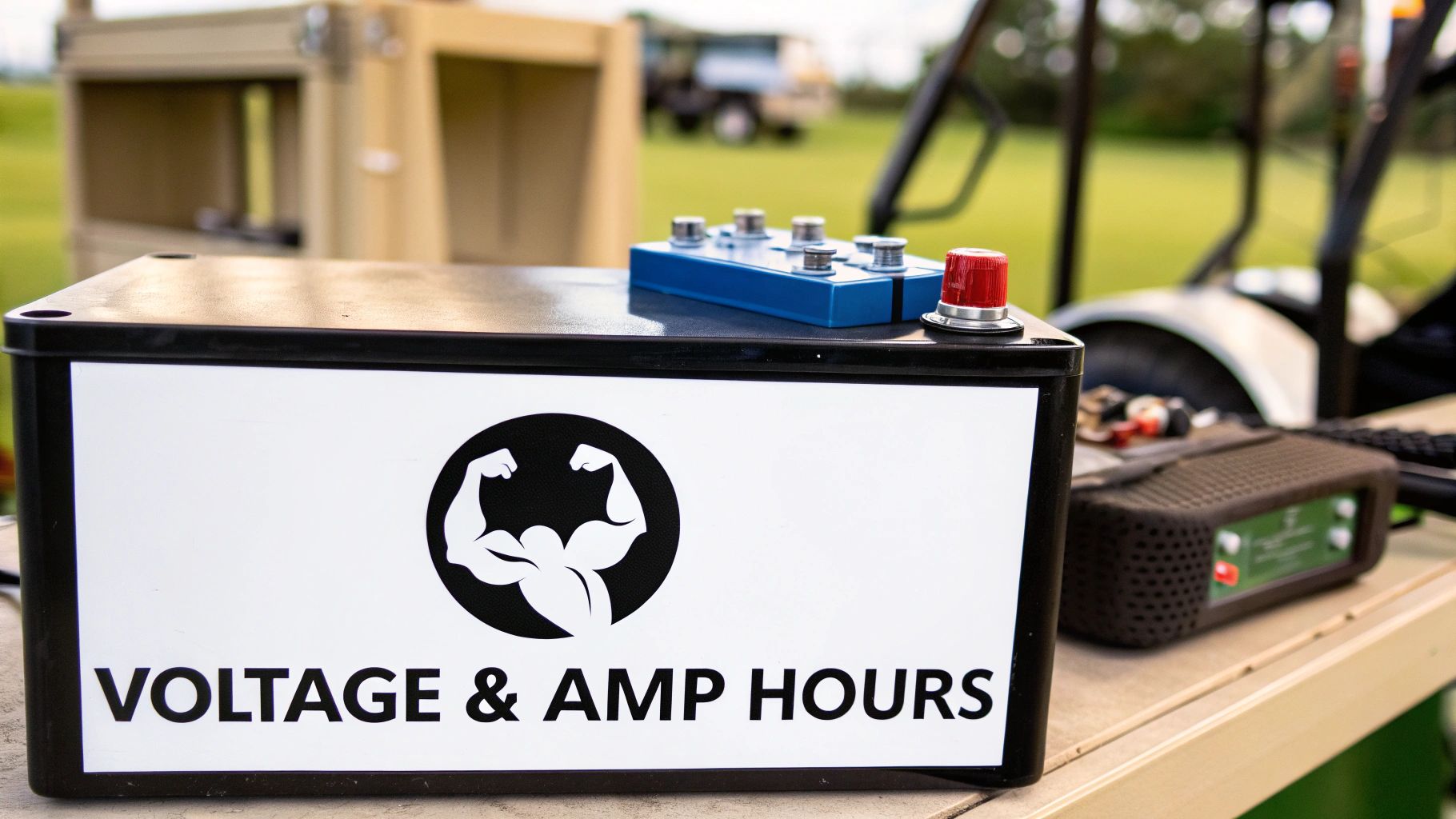 Close-up of a battery golf cart's power connections