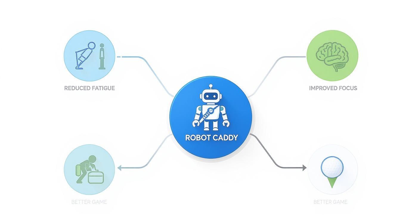 Infographic about golf caddy robot