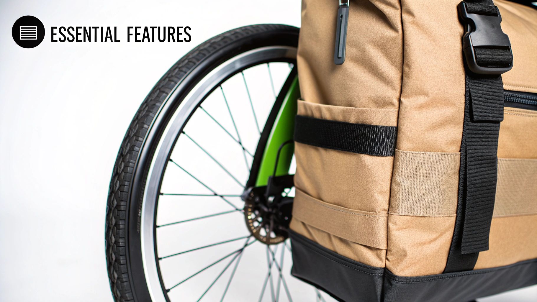 A close-up of a high-quality golf push cart with accessories attached